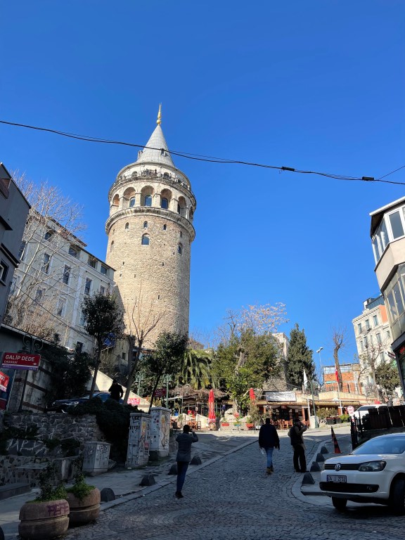 view of Galata Tower from the road - this feels like Europe